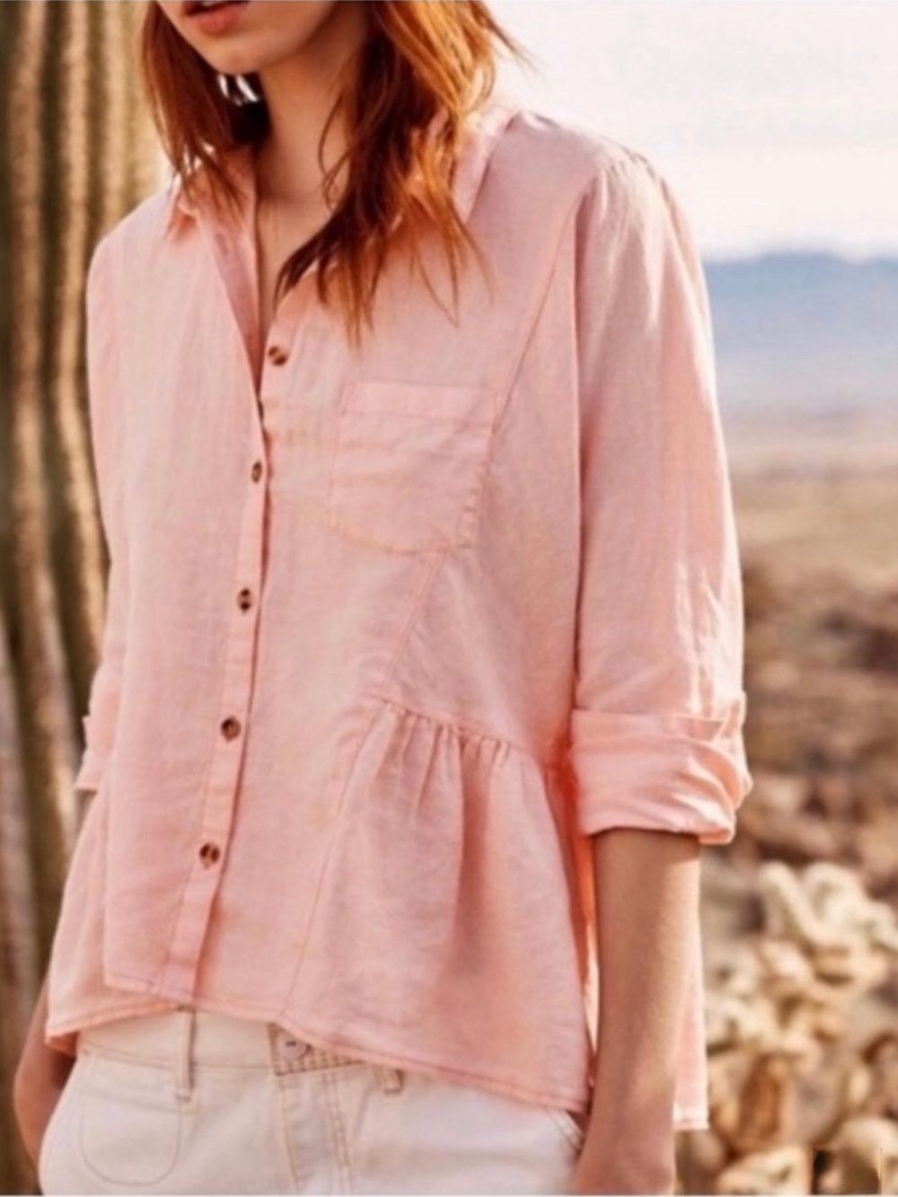 NWT Anthropologie Holding Horses 
McKenzie Coral Linen Peplum Top Size XS